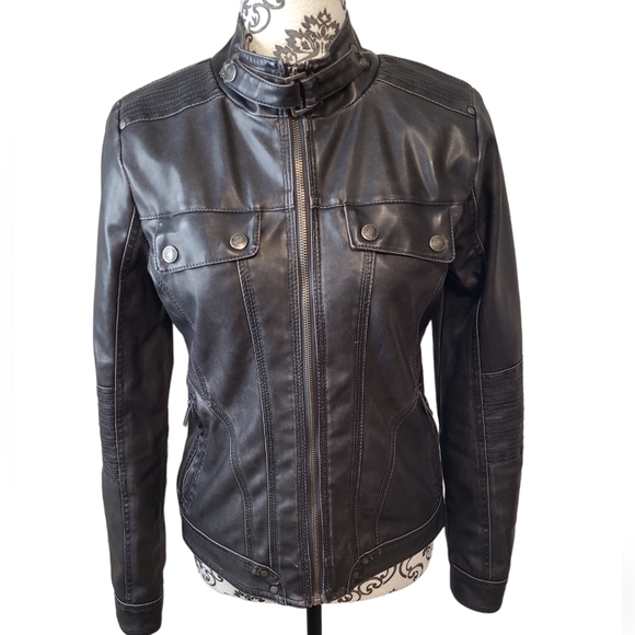 Dollhouse Jackets & Blazers - Featured! Dollhouse - Grey Leather Motto Style Leather Jacket
